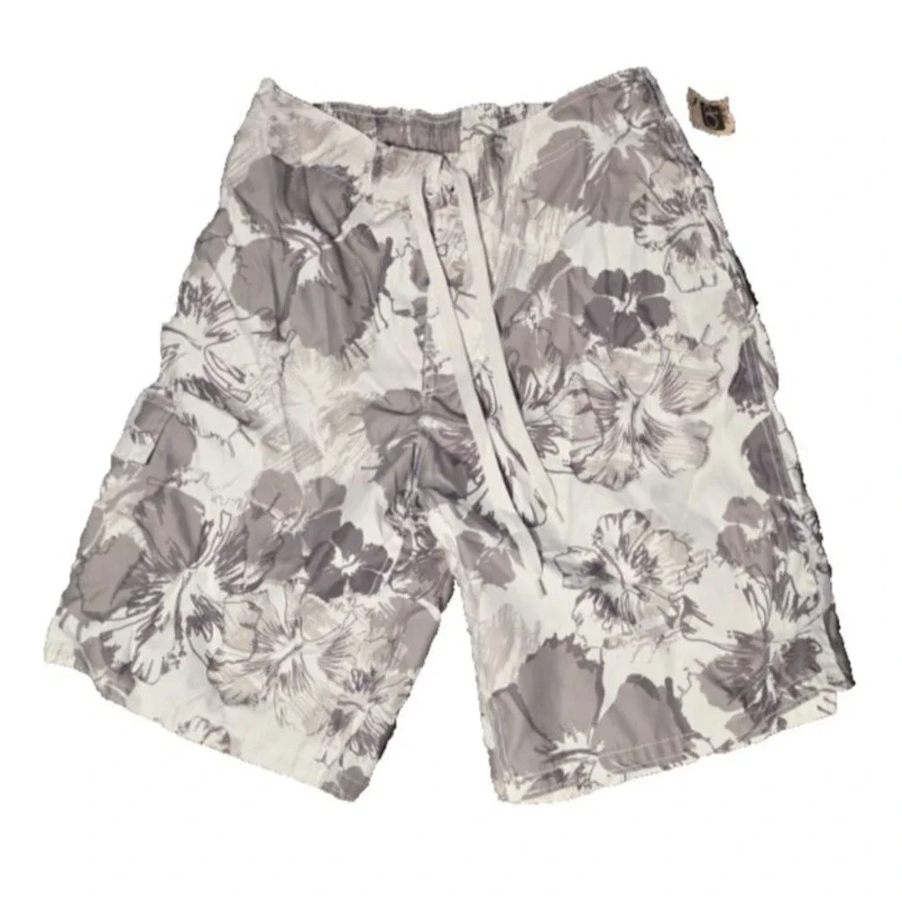 Ocean Pacific OP Gray Swim Shirts Bathing Suit Trunks New Medium Floral